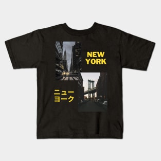 New York Photo graphic Japenese typography Design Kids T-Shirt